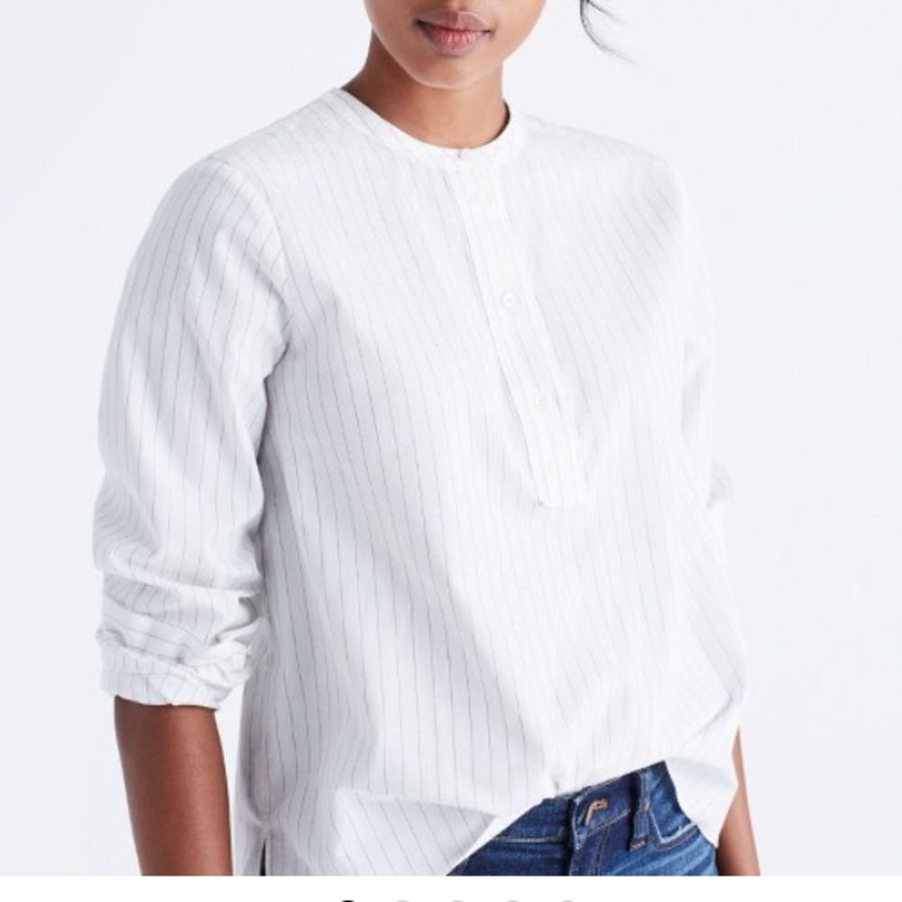 Madewell White Pinstripe Henley Blouse